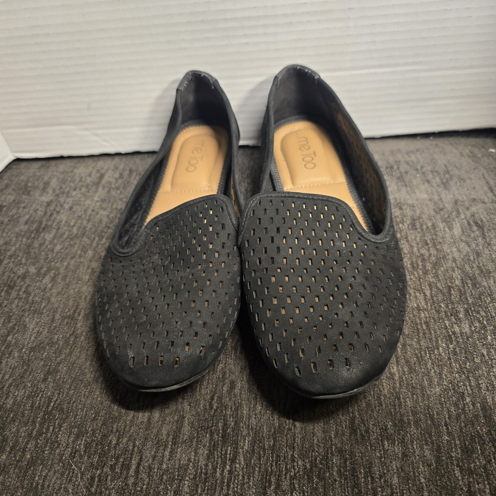 Me Too Yale Slip-On Loafer Shoes Women's Black Suede Laser Cut Size 9